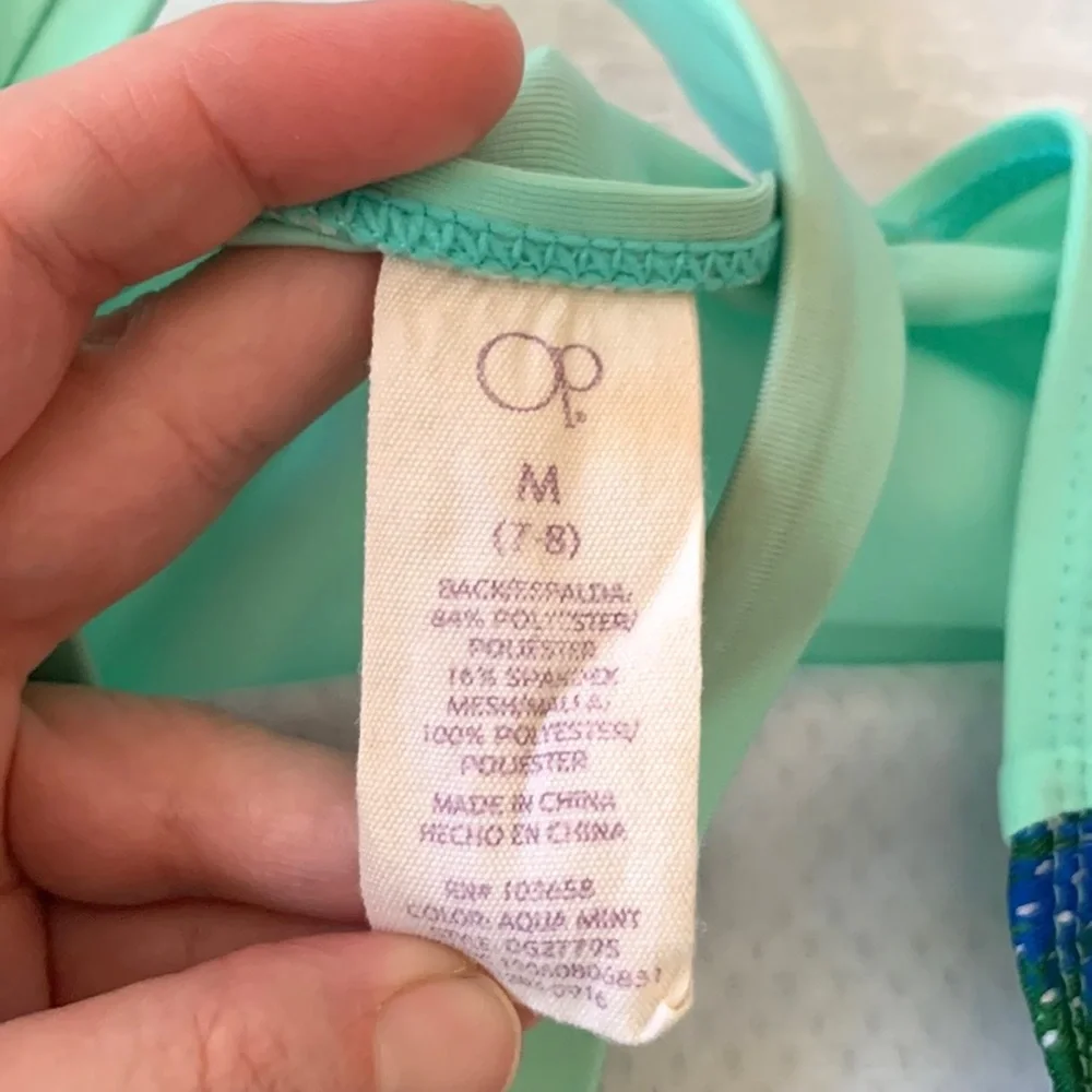 Girls 7/8 Swimsuit Mint Green 2 Piece Tankini Bikini Swim Suit Kids Size 7 8
